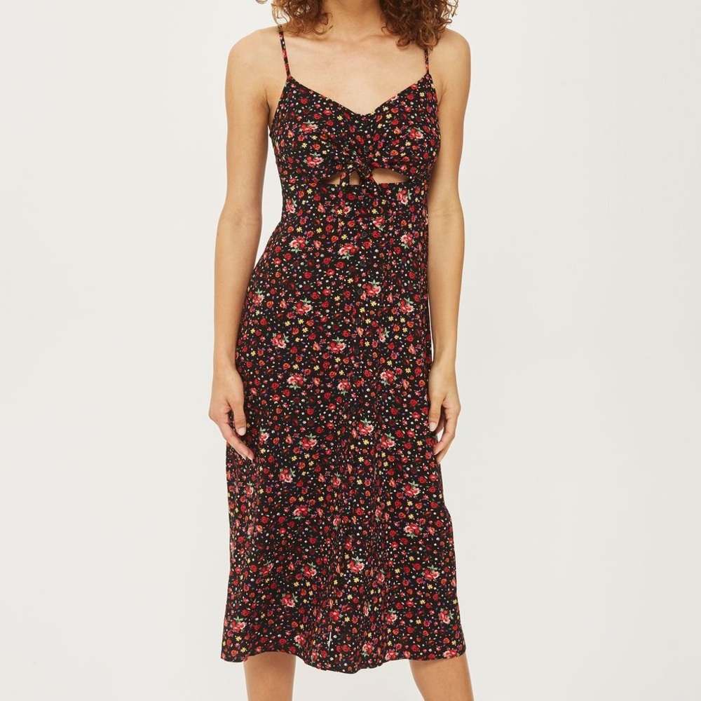 Topshop ditsy tie-front floral dress